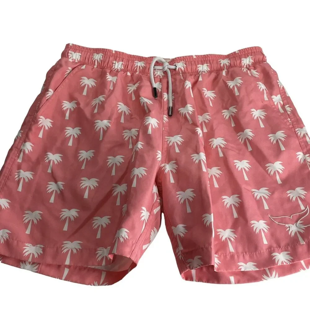 beach bums bequia pink palm tree print swim trunks shorts Size L